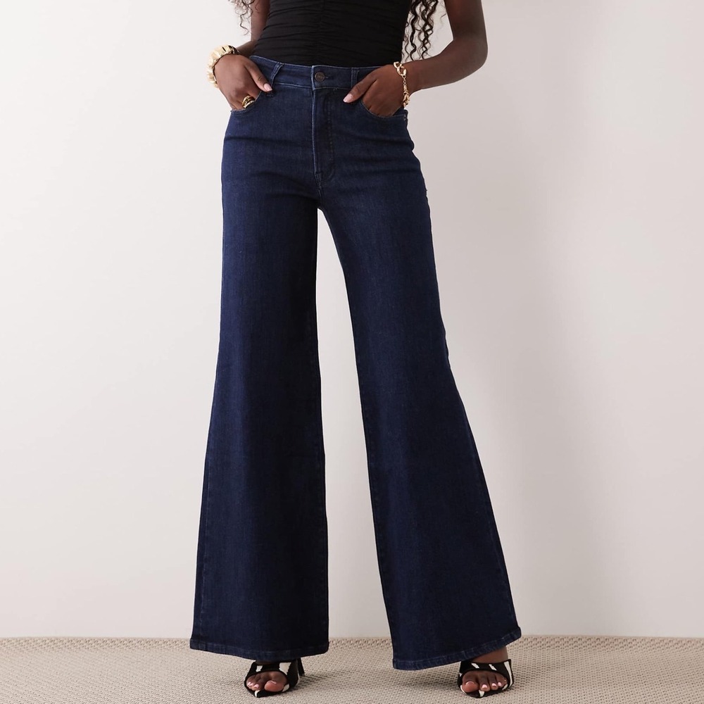 Good American Good Waist Palazzo Jeans Blue Indigo High Rise Wide Leg 12/31 NEW